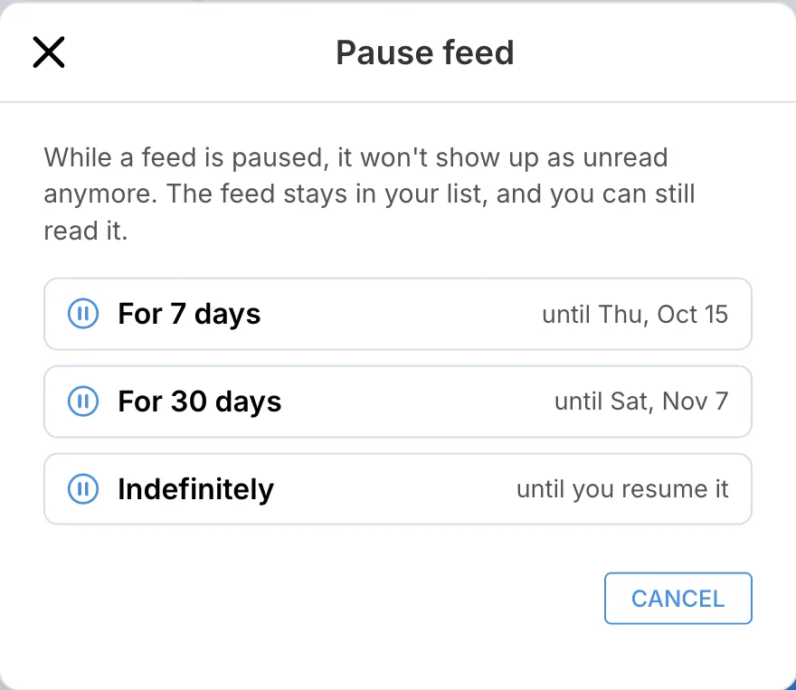 Snooze or pause indefinitely